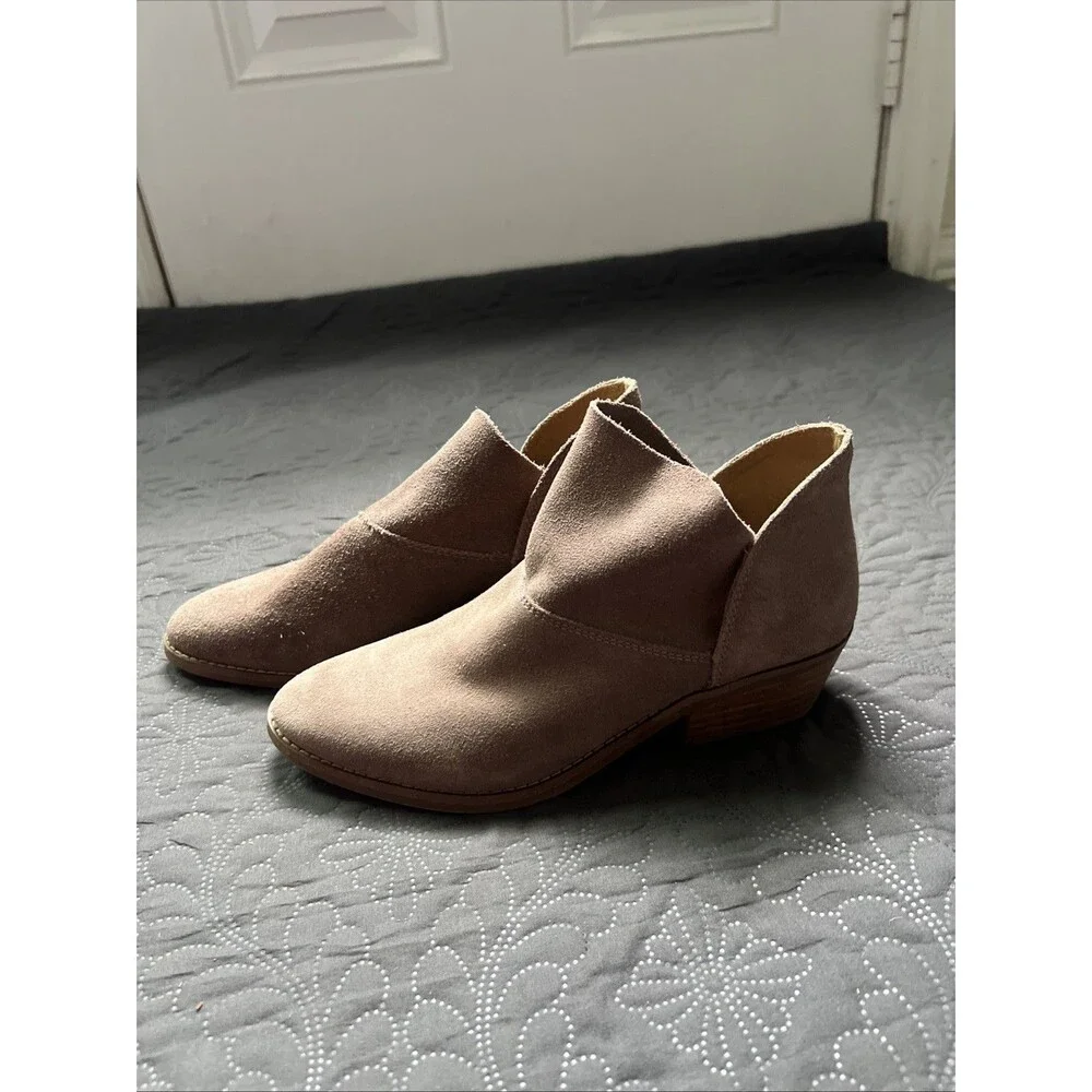 Lucky Brand Fahmida Ankle Bootie Brown Leather Suede SZ 7M Split Shaft Heel Boho